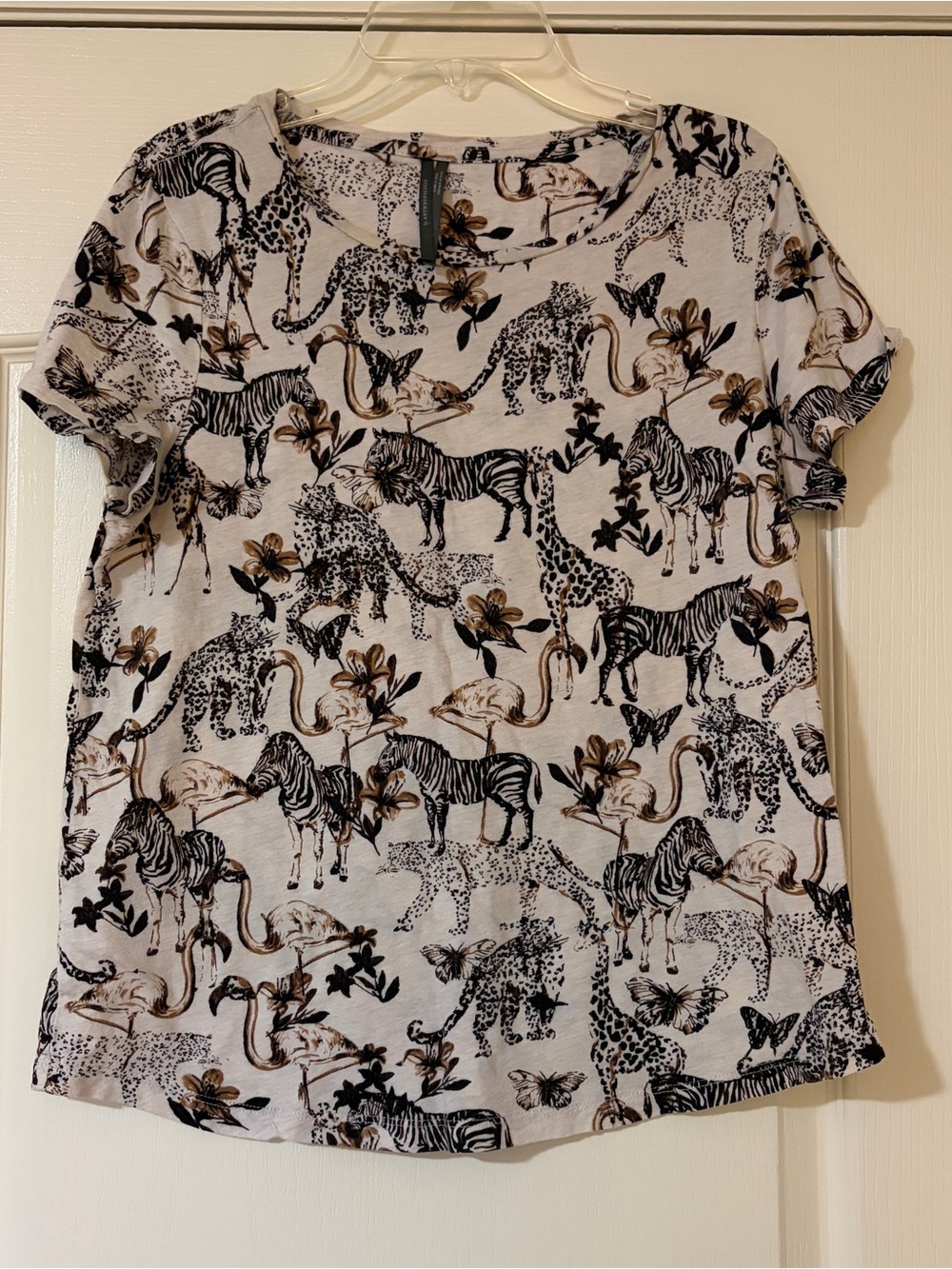 Women’s Animal Print Short Sleeve Tee in Black & Cream